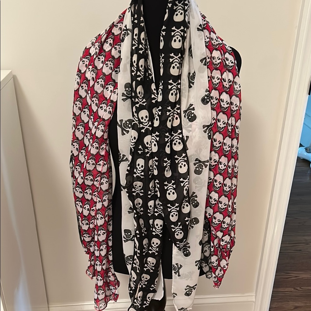 Set of 4 chiffon skull oblong scarves.